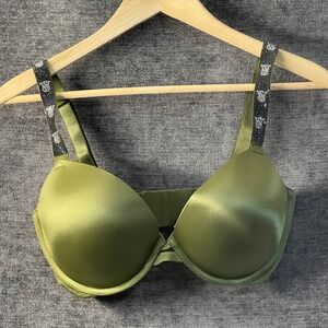 Victorias Secret Very Sexy Push Up Bra Olive Green Rhinestone Strap 34DDD